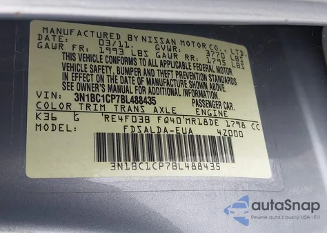 2011 Nissan Versa 1.8S из США, поврежденный, VIN 3N1BC1CP7BL488435